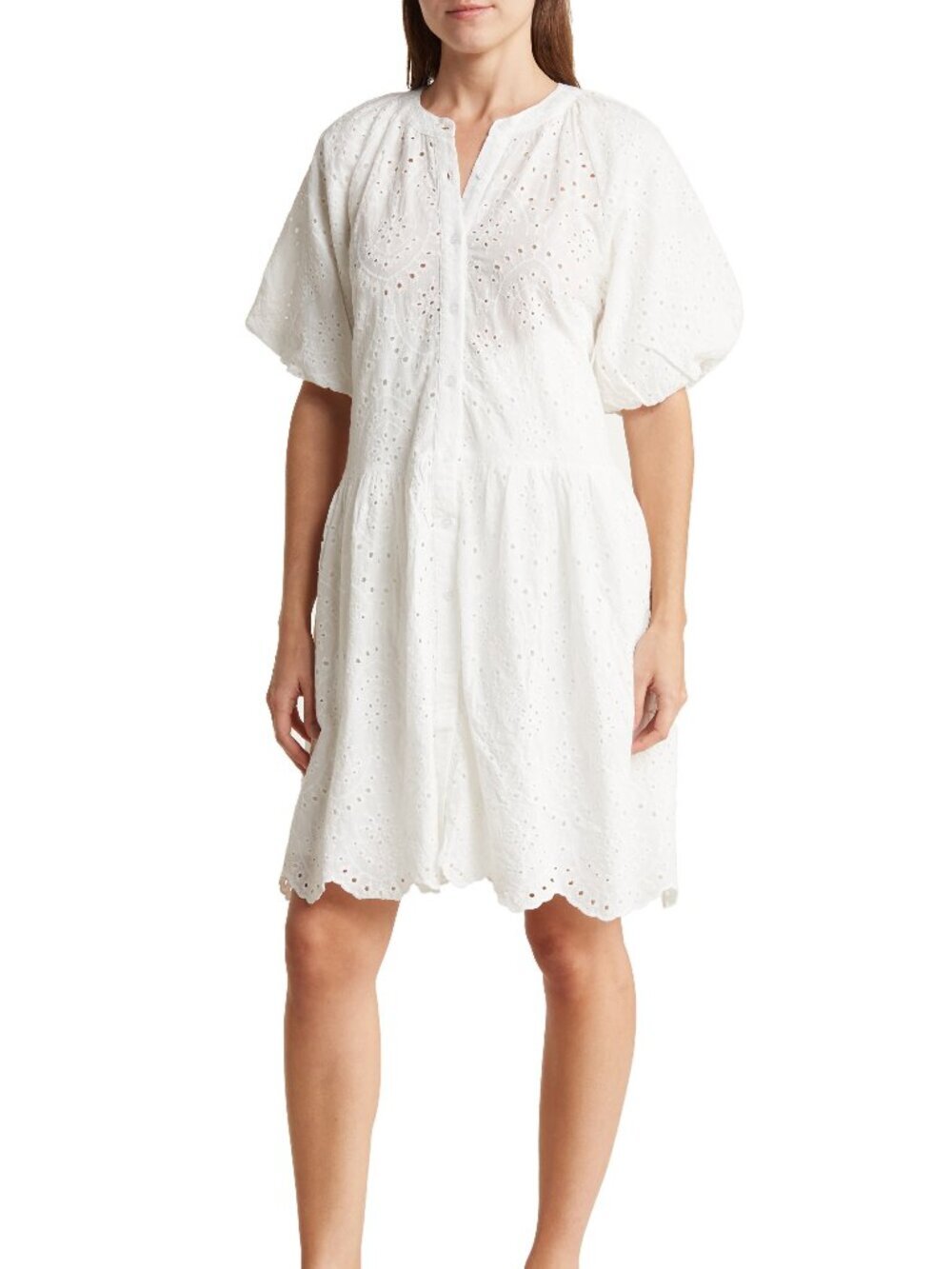 NWT 100% Cotton Eyelet Button Front White Dress by STITCHDROP XL